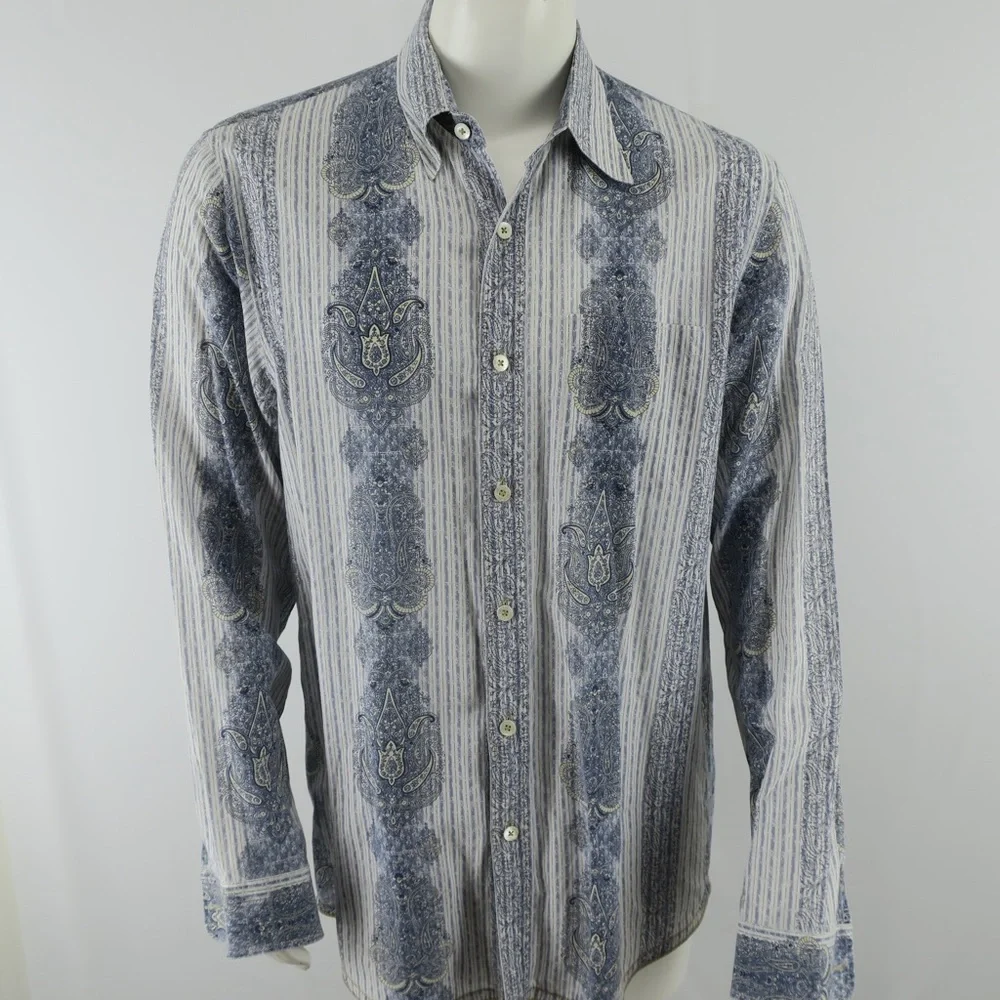 Indigo Palms Co Tommy Bahama Button Up Paisley Print‎ Shirt Mens Large Blue